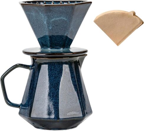Pour Over Coffee Maker,Ceramic Coffee Maker With 40 pcs Paper Filter，20oz/600ml Pour Over Coffee Dripper (Starry Blue) in Saudi Arabia