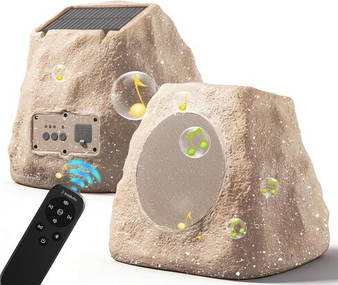 Upgraded Outdoor Rock Speaker 60W Deep Bass Multi-Sync up to 100Pcs, Remote Control, IPX7 Waterproof Solar-Powered with LED Lights Perfect for Pool, Garden, Patio, Ideal for Music Lovers - 2 Packs in Saudi Arabia