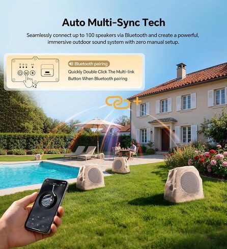 Upgraded Outdoor Rock Speaker 60W Deep Bass Multi-Sync up to 100Pcs, Remote Control, IPX7 Waterproof Solar-Powered with LED Lights Perfect for Pool, Garden, Patio, Ideal for Music Lovers - 2 Packs in Saudi Arabia