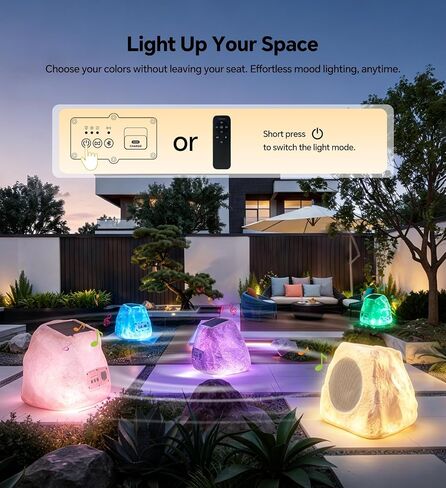 Upgraded Outdoor Rock Speaker 60W Deep Bass Multi-Sync up to 100Pcs, Remote Control, IPX7 Waterproof Solar-Powered with LED Lights Perfect for Pool, Garden, Patio, Ideal for Music Lovers - 2 Packs in Saudi Arabia