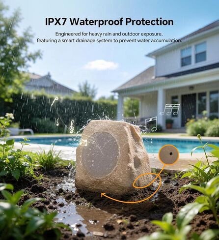 Upgraded Outdoor Rock Speaker 60W Deep Bass Multi-Sync up to 100Pcs, Remote Control, IPX7 Waterproof Solar-Powered with LED Lights Perfect for Pool, Garden, Patio, Ideal for Music Lovers - 2 Packs in Saudi Arabia