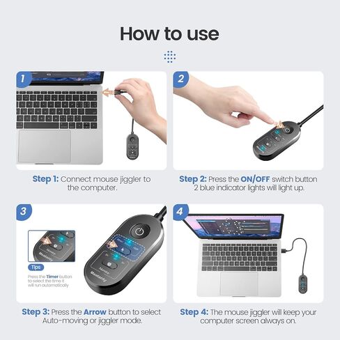meatanty 3 in 1 USB Mouse Mover with Timer, Separate Mode Selection and ON/Off Button, Mouse Shaker Wiggler Supports Multi-Track, Driver-Free and PlugPlay Keeps PC Active in Kuwait