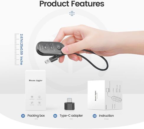 meatanty 3 in 1 USB Mouse Mover with Timer, Separate Mode Selection and ON/Off Button, Mouse Shaker Wiggler Supports Multi-Track, Driver-Free and PlugPlay Keeps PC Active in Kuwait