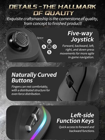 TKMARS Wireless Ergonomic Vertical Gaming Mouse with Joystick, Bluetooth & 2.4G, 12 Programmable Buttons, Adjustable 24000 DPI, Rechargeable RGB Computer Mouse for PC, MacBook & Laptops in Kuwait