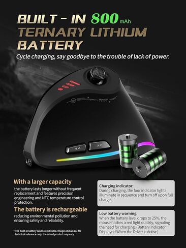 TKMARS Wireless Ergonomic Vertical Gaming Mouse with Joystick, Bluetooth & 2.4G, 12 Programmable Buttons, Adjustable 24000 DPI, Rechargeable RGB Computer Mouse for PC, MacBook & Laptops in Kuwait