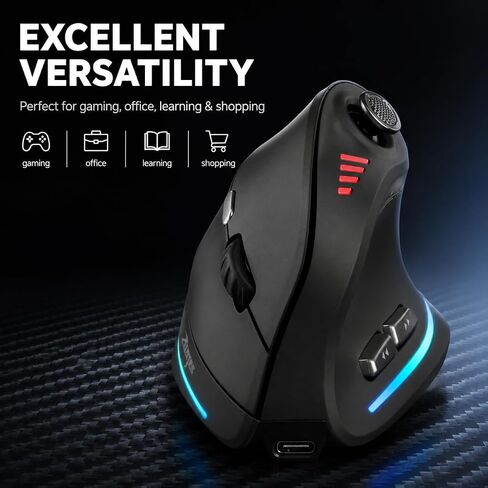 TKMARS Wireless Ergonomic Vertical Gaming Mouse with Joystick, Bluetooth & 2.4G, 12 Programmable Buttons, Adjustable 24000 DPI, Rechargeable RGB Computer Mouse for PC, MacBook & Laptops in Kuwait