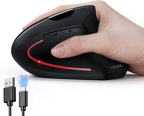 TECKNET Wireless Ergonomic Mouse, Vertical Computer Mouse for Wrist Comfort, Rechargeable Optical Mouse with Adjustable DPI（4800）, Silent Click, 6 Buttons, USB Receiver for Laptop, Desktop, PC, Mac in Kuwait