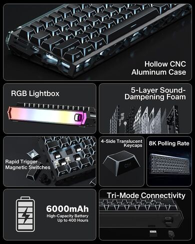 Womier 60% HE Magnetic Wireless Mechanical Gaming Keyboard, Aluminum Alloy in Saudi Arabia