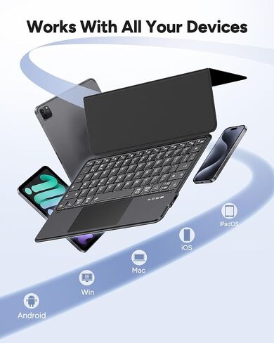 Universal Keyboard Wired & Dual Bluetooth for Tablet & Phone, Plug & Play Keypad for iPad, Z Fold & Galaxy Tab & Idea Tab, Wireless Keypad w/ Trackpad & Stand & Backlit for iOS/Android/macOS/Windows in Kuwait