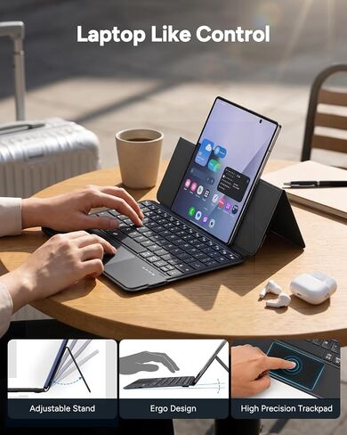 Universal Keyboard Wired & Dual Bluetooth for Tablet & Phone, Plug & Play Keypad for iPad, Z Fold & Galaxy Tab & Idea Tab, Wireless Keypad w/ Trackpad & Stand & Backlit for iOS/Android/macOS/Windows in Kuwait