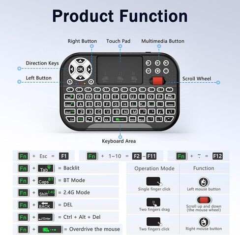 M2 Mini Wireless Keyboard,BT+2.4G Dual Mode Portable Keyboard for HTPC/IPTV in Kuwait