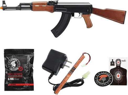 Lancer Tactical Gen 2 Airsoft Steel AK-47 Airsoft AEG Rifle with Battery & Charger 370-390 FPS-Faux Wood (LT-728-G2) in Kuwait
