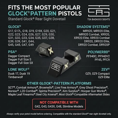 TSA® XXX Glow Sights for Glock® 17 19 19X 40 44 45 47 49 Gen 1-6 & MOS Screws Included in Saudi Arabia