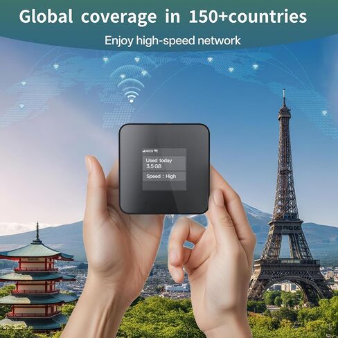 Portable WiFi Hotspot for Travel, Safe for car Truck use, Pocket WiFi Device | No SIM | Prepaid Data Multi-Carrier | Connects 16 Devices | with 10GB USA Data in Kuwait