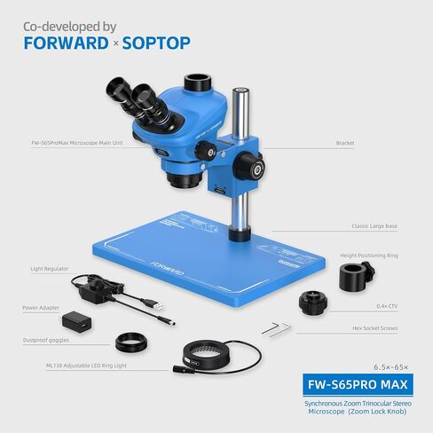 Forward FW-S65Pro Max Stereo Microscope, 6.5X-65X Zoom, Pro Optics in Saudi Arabia