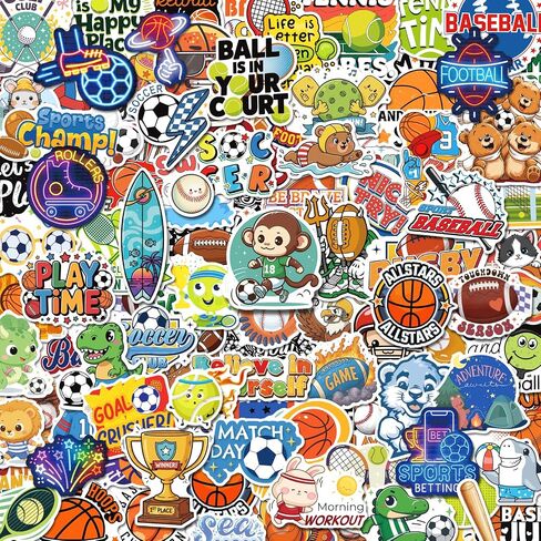 300 Pcs Sport Stickers for Kids, Waterproof Vinyl Sticker Water Bottles (Soccer, Basketball, Baseball) for Laptops, Party Favors & Classroom Prizes, Birthday Decorations in Saudi Arabia