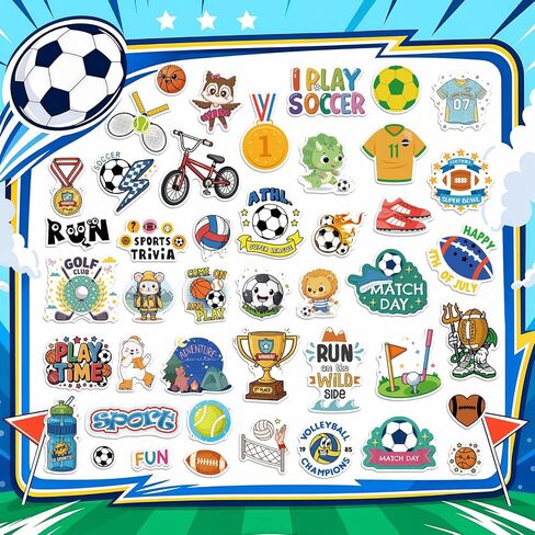 300 Pcs Sport Stickers for Kids, Waterproof Vinyl Sticker Water Bottles (Soccer, Basketball, Baseball) for Laptops, Party Favors & Classroom Prizes, Birthday Decorations in Saudi Arabia
