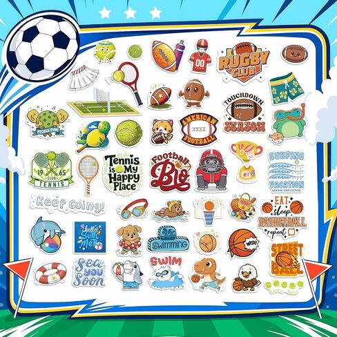 300 Pcs Sport Stickers for Kids, Waterproof Vinyl Sticker Water Bottles (Soccer, Basketball, Baseball) for Laptops, Party Favors & Classroom Prizes, Birthday Decorations in Saudi Arabia
