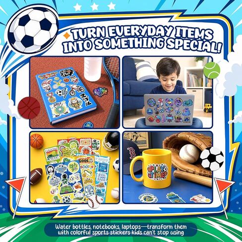300 Pcs Sport Stickers for Kids, Waterproof Vinyl Sticker Water Bottles (Soccer, Basketball, Baseball) for Laptops, Party Favors & Classroom Prizes, Birthday Decorations in Saudi Arabia
