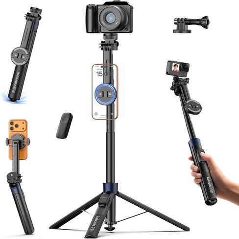 Kaitezenz 71" Auto Pop Open Magnetic Tripod for iPhone with Remote, 360° Rotation Cell Phone Selfie Stick Tripod Stand, Dual-Camera Tripod Compatible with Phone Camera in Kuwait