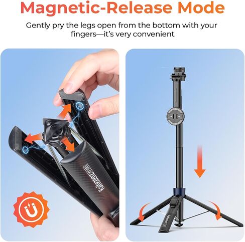 Kaitezenz 71" Auto Pop Open Magnetic Tripod for iPhone with Remote, 360° Rotation Cell Phone Selfie Stick Tripod Stand, Dual-Camera Tripod Compatible with Phone Camera in Kuwait