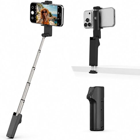 Selfie Stick Phone Tripod with Desk Clamp, Extendable Selfie Stick for iPhone & Android, Pocket-Size Travel Phone Stand with Remote, Aluminum Alloy Stick for Travel, Video Recording & Live Streaming in Kuwait
