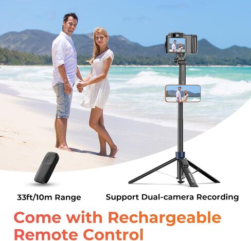 Kaitezenz 71" Auto Pop Open Magnetic Tripod for iPhone with Remote, 360° Rotation Cell Phone Selfie Stick Tripod Stand, Dual-Camera Tripod Compatible with Phone Camera in Kuwait