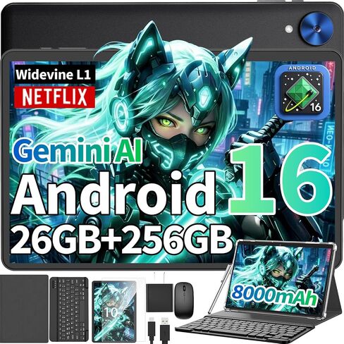 Android 16 Tablet with Keyboard,10 inch Tablet, 26GB+256GB+2TB(Silver Case) in Kuwait
