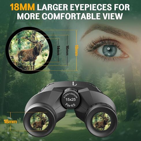 Aurosports Compact Binoculars for Adults & Kids - 15x25 High Power Binoculars with FMC Lenses & High Light Transmission Ultra Lightweight & Small Binos for Bird Watching Gifts for Men Women - Black in Kuwait