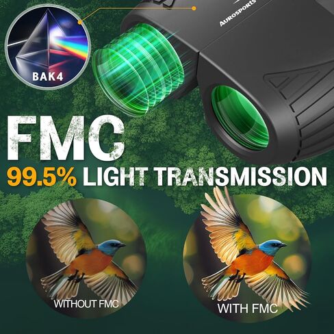 Aurosports Compact Binoculars for Adults & Kids - 15x25 High Power Binoculars with FMC Lenses & High Light Transmission Ultra Lightweight & Small Binos for Bird Watching Gifts for Men Women - Black in Kuwait