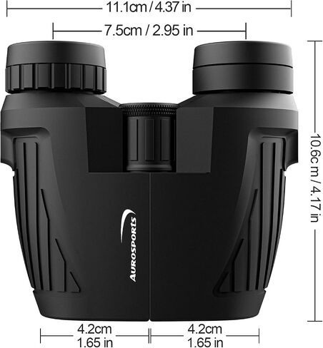 Aurosports Compact Binoculars for Adults & Kids - 15x25 High Power Binoculars with FMC Lenses & High Light Transmission Ultra Lightweight & Small Binos for Bird Watching Gifts for Men Women - Black in Kuwait