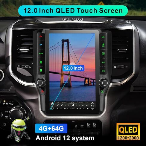 8 Cores 4+64G Radio Upgrade,2019-2024 for Dodge Ram 1500 2500 3500 Truck Car Radio Upgrade,12 inch Vertical Touchscreen Support Wireless CarPlay Android Auto GPS Bluetooth FM SWC(12 inch) in Kuwait