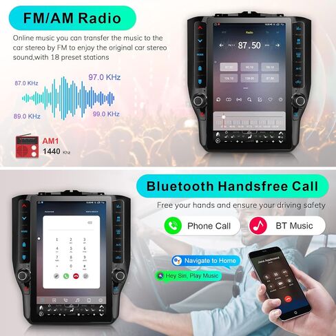 8 Cores 4+64G Radio Upgrade,2019-2024 for Dodge Ram 1500 2500 3500 Truck Car Radio Upgrade,12 inch Vertical Touchscreen Support Wireless CarPlay Android Auto GPS Bluetooth FM SWC(12 inch) in Kuwait