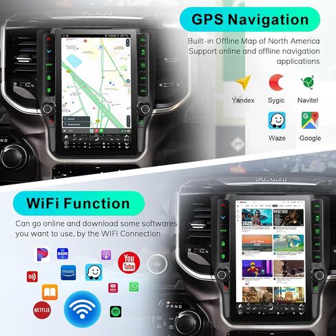 8 Cores 4+64G Radio Upgrade,2019-2024 for Dodge Ram 1500 2500 3500 Truck Car Radio Upgrade,12 inch Vertical Touchscreen Support Wireless CarPlay Android Auto GPS Bluetooth FM SWC(12 inch) in Kuwait