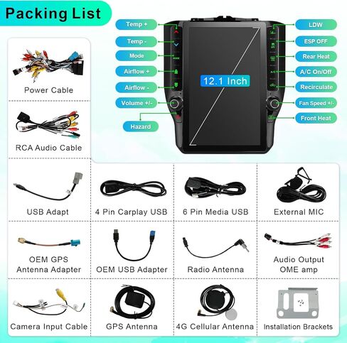 8 Cores 4+64G Radio Upgrade,2019-2024 for Dodge Ram 1500 2500 3500 Truck Car Radio Upgrade,12 inch Vertical Touchscreen Support Wireless CarPlay Android Auto GPS Bluetooth FM SWC(12 inch) in Kuwait