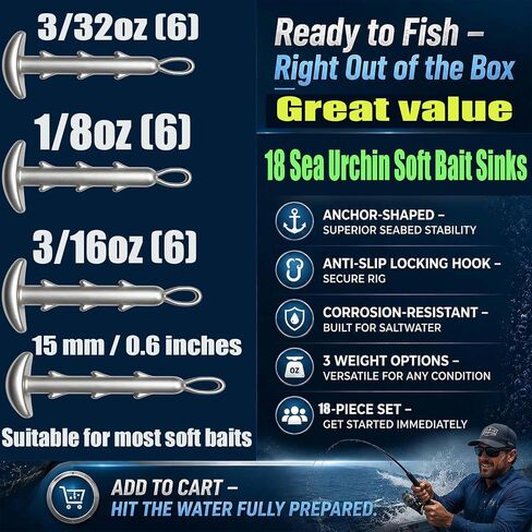Urchin Bait Weights, Sea Urchin Sinker Set for Coike Soft Plastics,18 Pack in Saudi Arabia