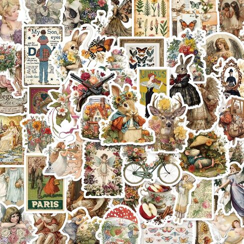 300PCS Vintage Retro Stickers, Whimsical Aesthetic Vinyl Sticker Pack for Scrapbooking & Journaling, Kindle & Laptop in Kuwait