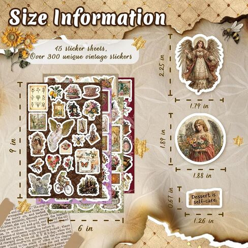 300PCS Vintage Retro Stickers, Whimsical Aesthetic Vinyl Sticker Pack for Scrapbooking & Journaling, Kindle & Laptop in Kuwait