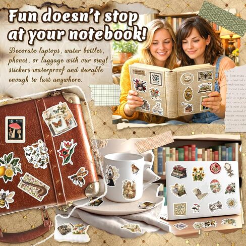 300PCS Vintage Retro Stickers, Whimsical Aesthetic Vinyl Sticker Pack for Scrapbooking & Journaling, Kindle & Laptop in Kuwait