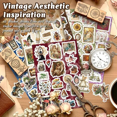 300PCS Vintage Retro Stickers, Whimsical Aesthetic Vinyl Sticker Pack for Scrapbooking & Journaling, Kindle & Laptop in Kuwait