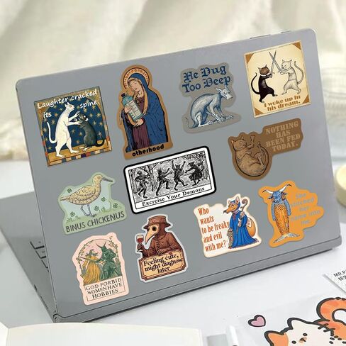 100PCS Funny Medieval Stickers for Adults, Old English Humor Meme Stickers, Vintage Gothic Decals Waterproof Vinyl for Laptop Water Bottle Journal（No Spelling Errors） in Kuwait