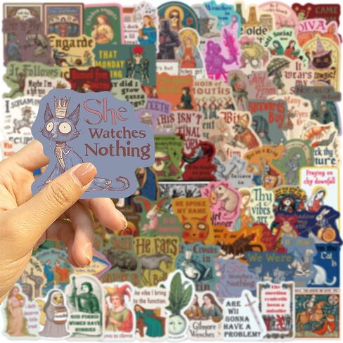 100PCS Funny Medieval Stickers for Adults, Old English Humor Meme Stickers, Vintage Gothic Decals Waterproof Vinyl for Laptop Water Bottle Journal（No Spelling Errors） in Kuwait