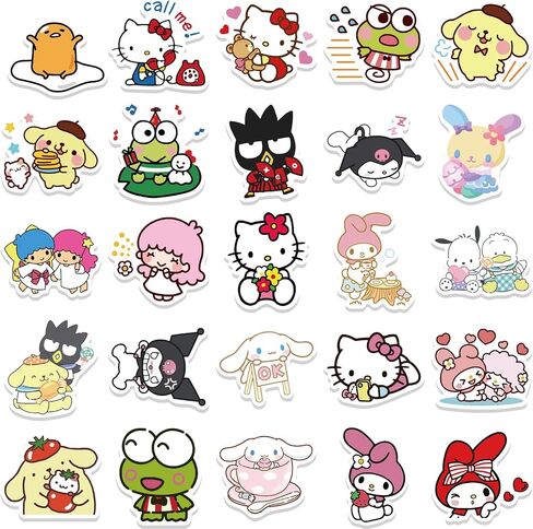 Cute Sanrio Cartoon Stickers for Kids Water Bottle 50pcs Pack, Kawaii Hellokitty Mymelody Kuromi Waterproof Vinyl Stickers for Teen Girl Adult Laptop Skateboard Bike Guitar Laggage Bicycle Travel Case in Kuwait