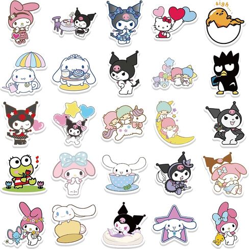 Cute Sanrio Cartoon Stickers for Kids Water Bottle 50pcs Pack, Kawaii Hellokitty Mymelody Kuromi Waterproof Vinyl Stickers for Teen Girl Adult Laptop Skateboard Bike Guitar Laggage Bicycle Travel Case in Kuwait
