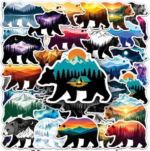 Grizzly Bear Stickers |50Pcs Bear Theme Waterproof Vinyl Stickers in Kuwait