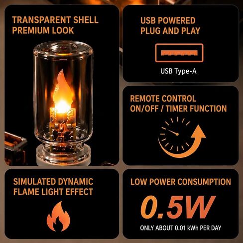 USB Flame Atmosphere Lamp,Realistic Flicker LED, Cozy Desk & Car Decor, Remote & Timer, Portable Mood Light in Kuwait