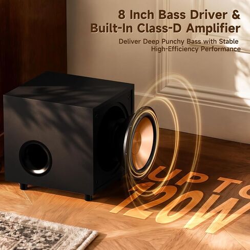 BESTISAN 8" Powered Subwoofer 120W Peak, Class-D DSP, 35Hz Deep Bass in Saudi Arabia