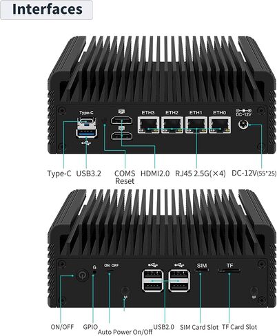 Fanless Mini PC 4X 2.5G i226-V LAN, N95/N305/N355 Processor,DDR5/PCIe NVMe/Triple 4K@60Hz/ 5xUSB/2×HDMI / 1×Type-C,Mini Computer for Soft Router Firewall (N95, NO RAM NO SSD（Barebone）) in Kuwait