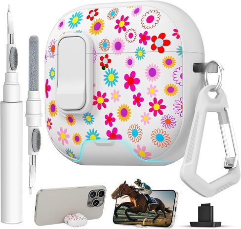 for AirPods 4 Case with Safty Lock & Phone Stand,Cute Floral Pattern Style in Kuwait
