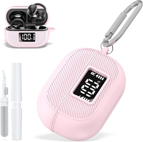 for TOZO OpenEarRing Case Cover with Cleaner Kit, Silicone Shockproof Protective Battery Display Visible Design Cover with TOZO OpenEarRing True Open Ear Earbuds with Carabiner-Black in Kuwait